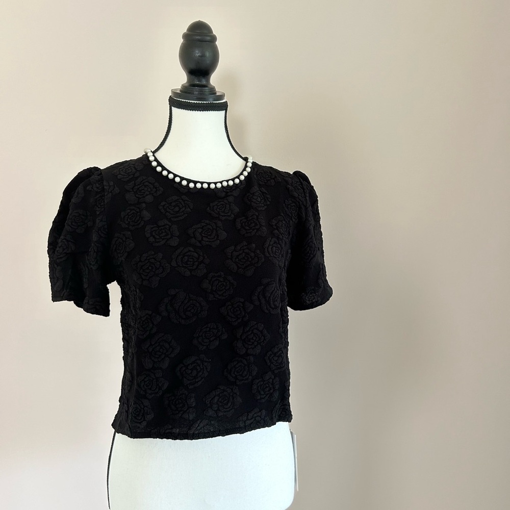 French-Inspired Pearl Embellished Top